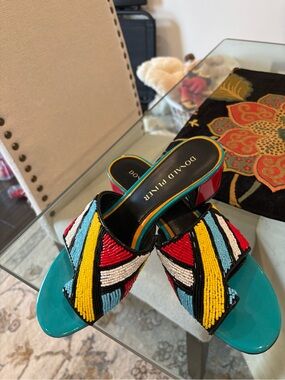 Donald Pliner Cuoio Multicolor Beaded Slide Mules